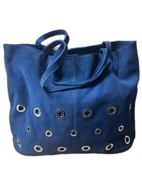 Moda Luxe Leather Suede Blue Tote Bag with Silver Accents